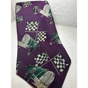 Vintage ROBERT TALBOT Mens Silk Tie Checker Flag Race Car Automotive‎ Necktie 4"